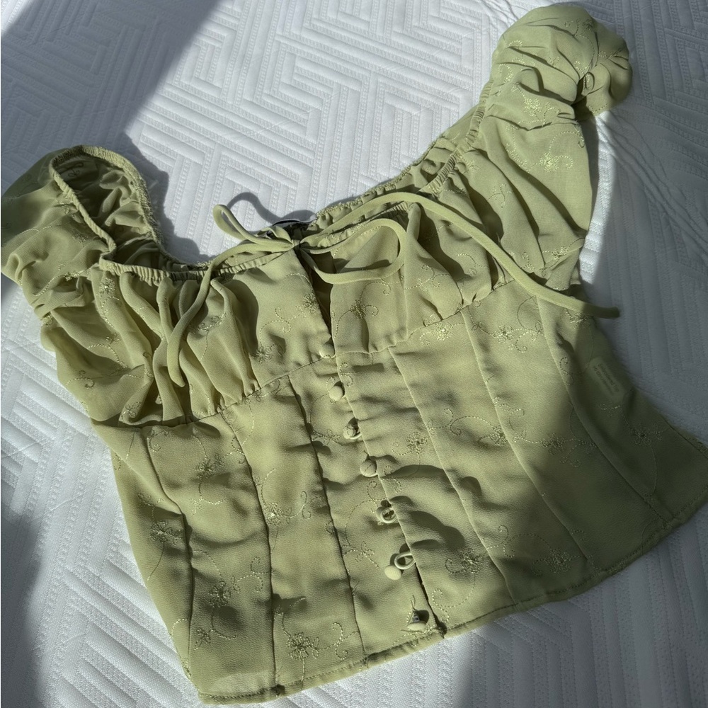 Mistress Rocks Buttoned Top in Pear - Picture 2 of 5